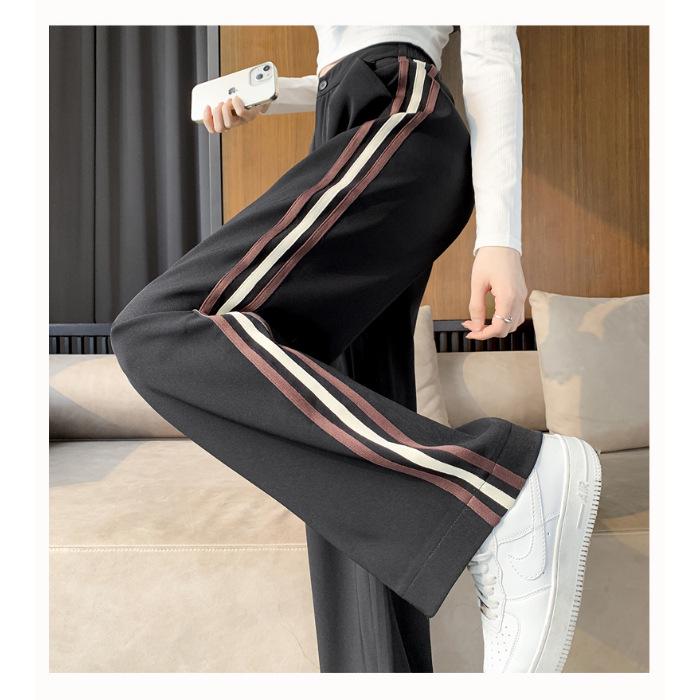 

Женские брюки широкого кроя с высокой талией — облегающий и высокий крой, повседневный стиль весна/лето 2023, маленький размер. L чёрный