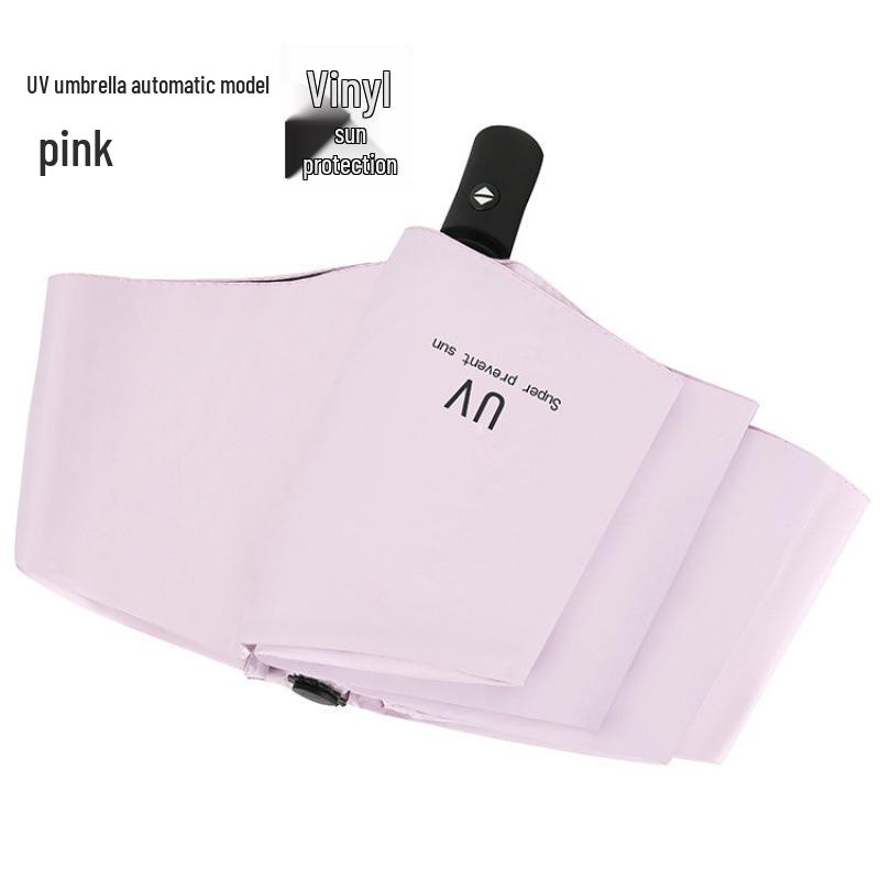 Women's Foldable UV Protection Sunshade: Black Vinyl Automatic Umbrella for Rain or Shine
