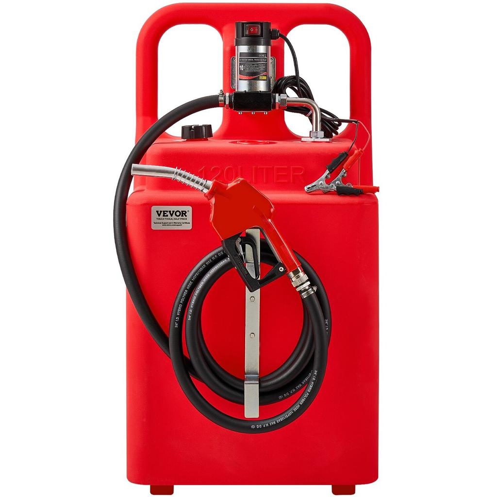 Diesel Overzet Tank, 32 Gallon, Draagbare Kerosine Tank met 12V DC 10 GPM Elektrische Overzetpomp, 13 ft Leveringsslang & Zelfsluitend Mondstuk,