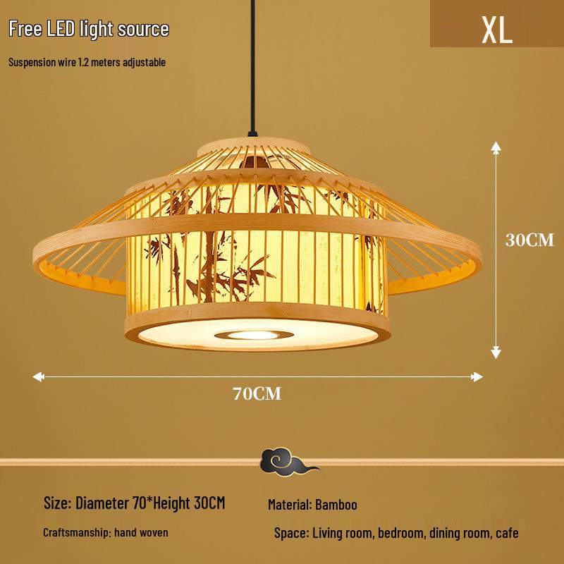 Retro Bamboo Pendant Lamp for Restaurants and Hotels - Chinese Style with Spotlight