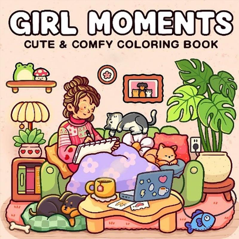 Relaxing Coloring Books Arts Beginners Handicraft DIY Drawing Cozy Friends Book Bold Easy-to-follow Patterns