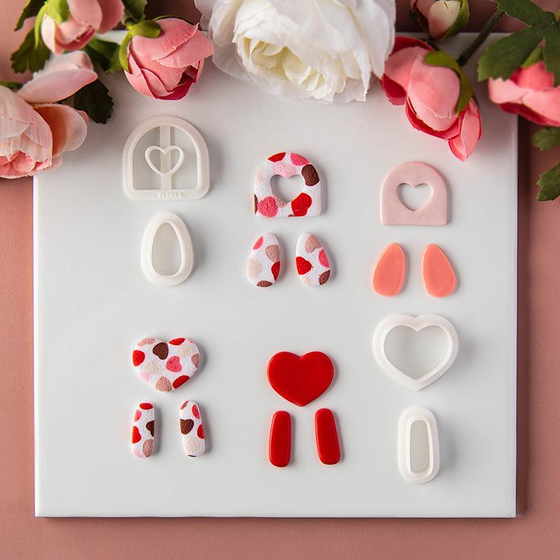 Valentijnsdag Serie Hartvormige Polymeerklei Zachte Keramiek Mallen Cartoon Hart Oorbellen Sieraden Hanger Maken Snijgereedschap