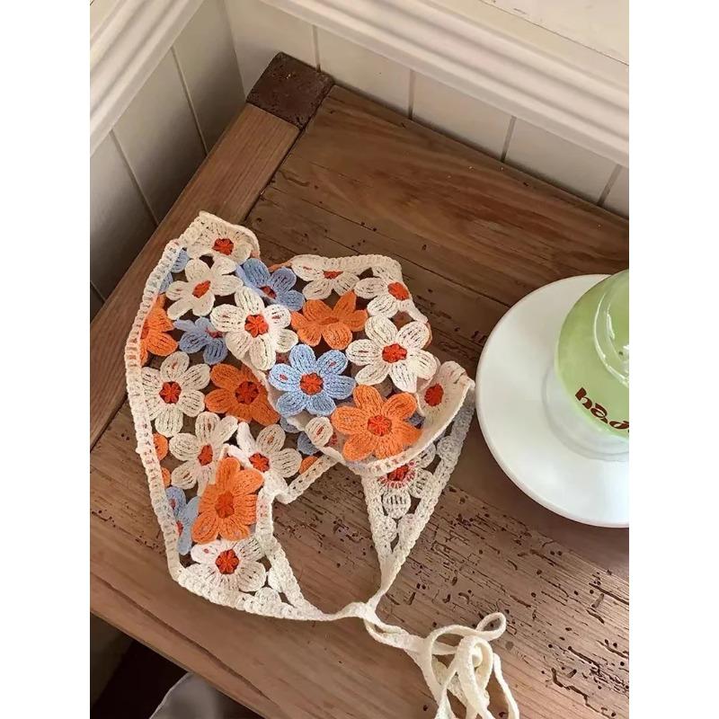 Gestricktes Dreieckstuch aus Spitze Bandana Vintage Häkel-Bandana Damen Blumenschal Stirnband Hut Reise Foto Stirnband