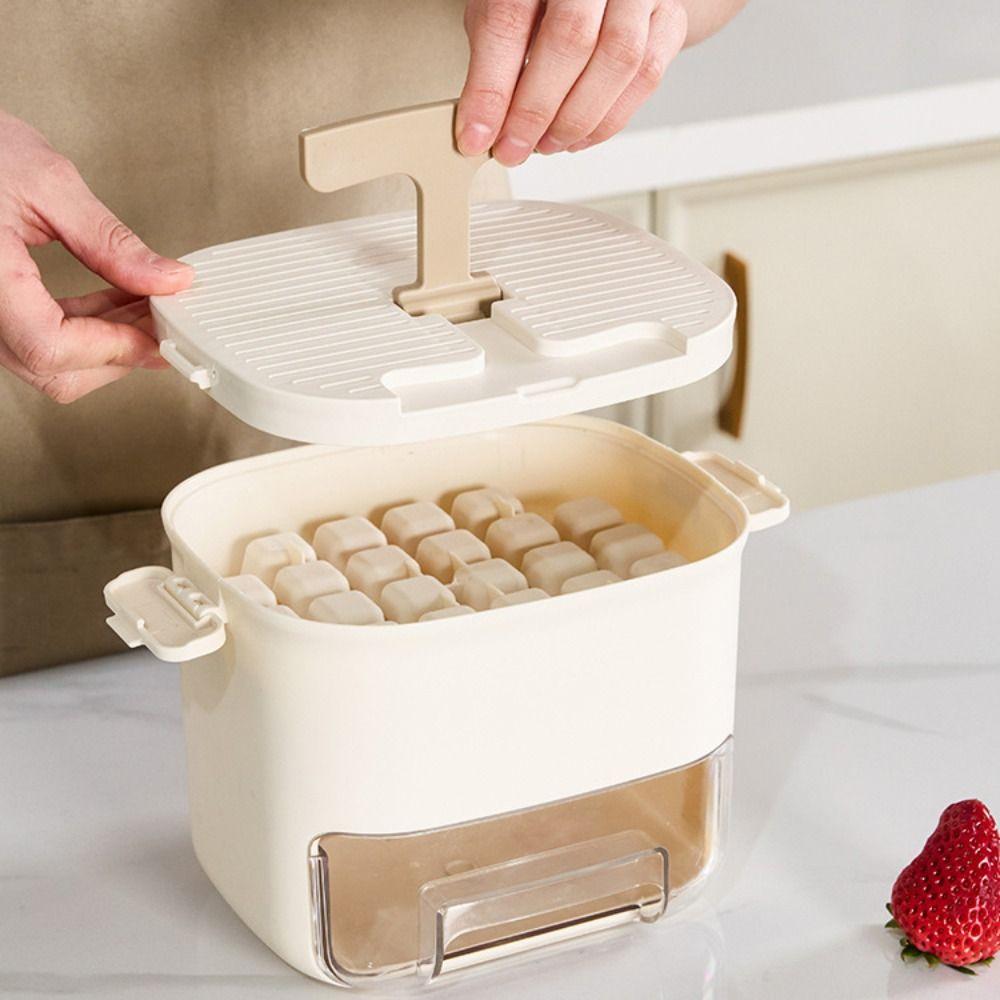 Press Type Ice Grid Tray Double-Layer Ice Storage Tray Easy Clean Ice Cube Mold Ice Making