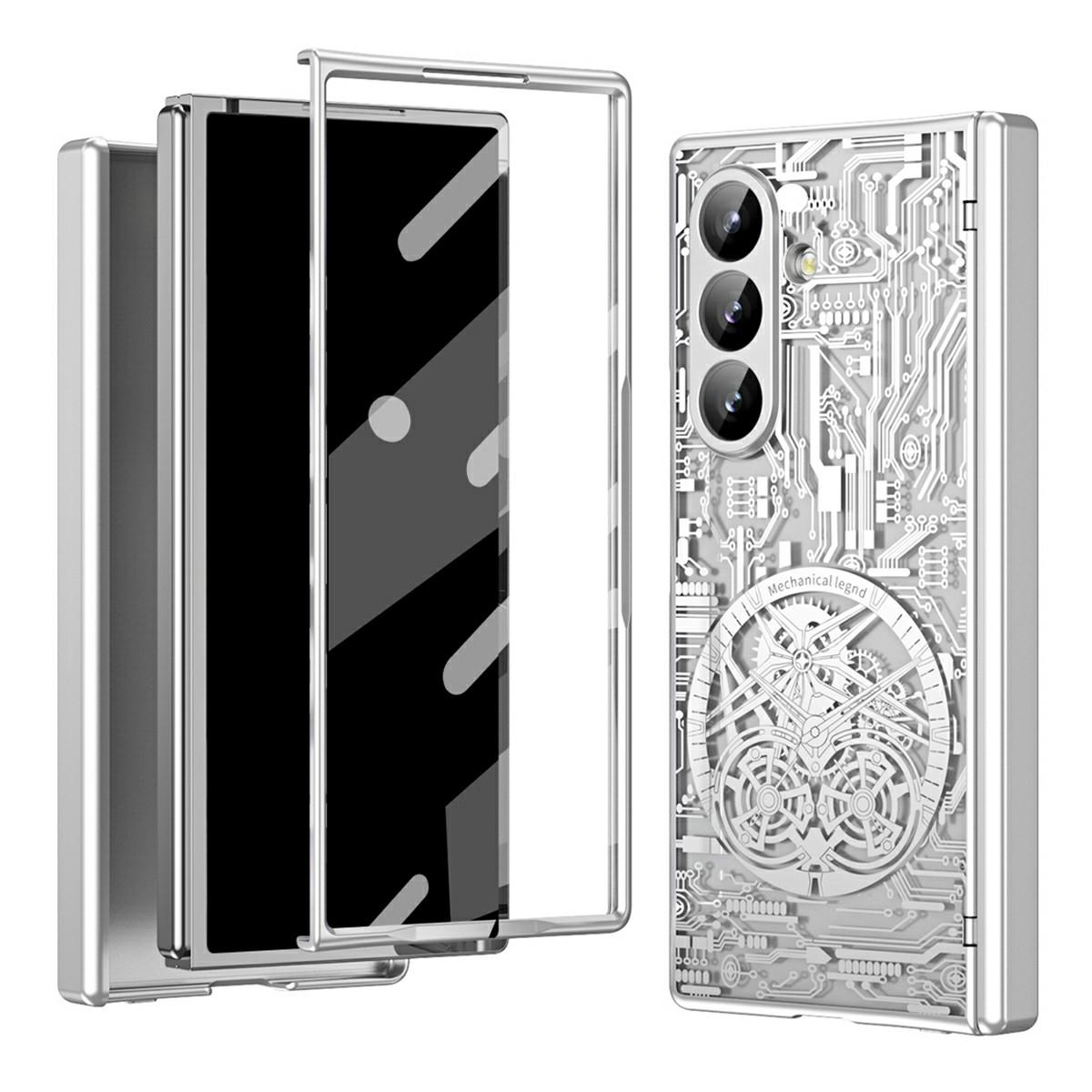 

For Samsung Galaxy Z Fold7 5G Case Mechanical Legend Electroplating PC Phone Cover Silver