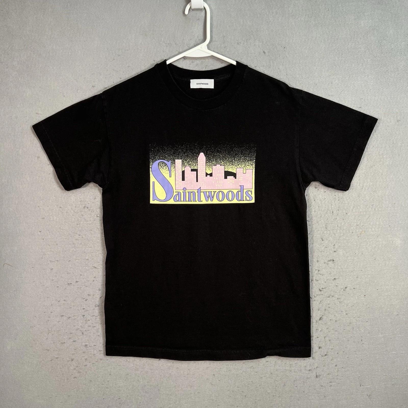 

SaintWoods City Skyline Retro Graphic T Shirt Adult Medium Black Mens XL