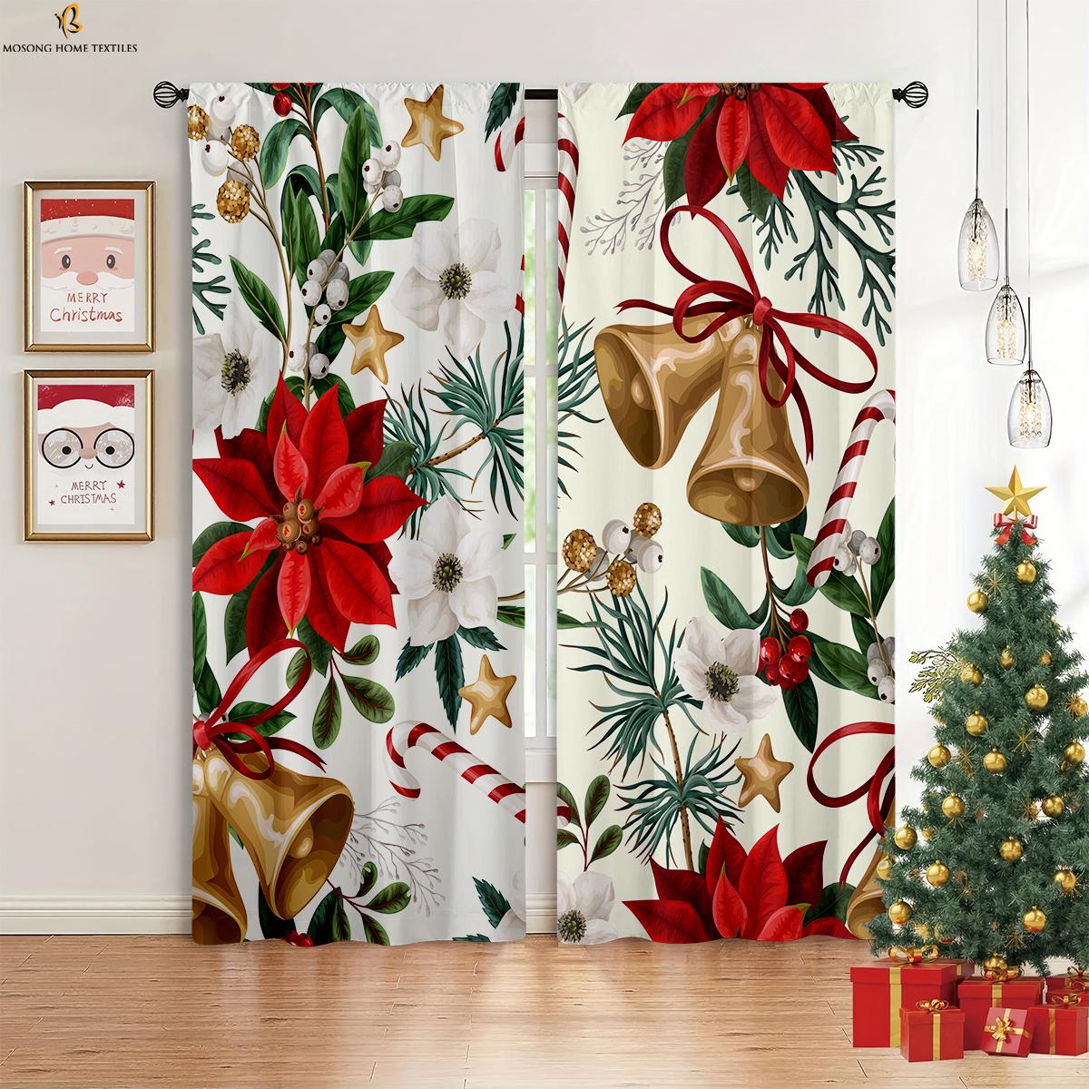 

Блестящий шар, красная машина, рождественская елка, мультяшный принт, карниз для штор, карманная занавеска для спальни, столовой, праздничная декоративная занавеска 2 шт. W50xH130(CM)x2PCS&Grommet Top