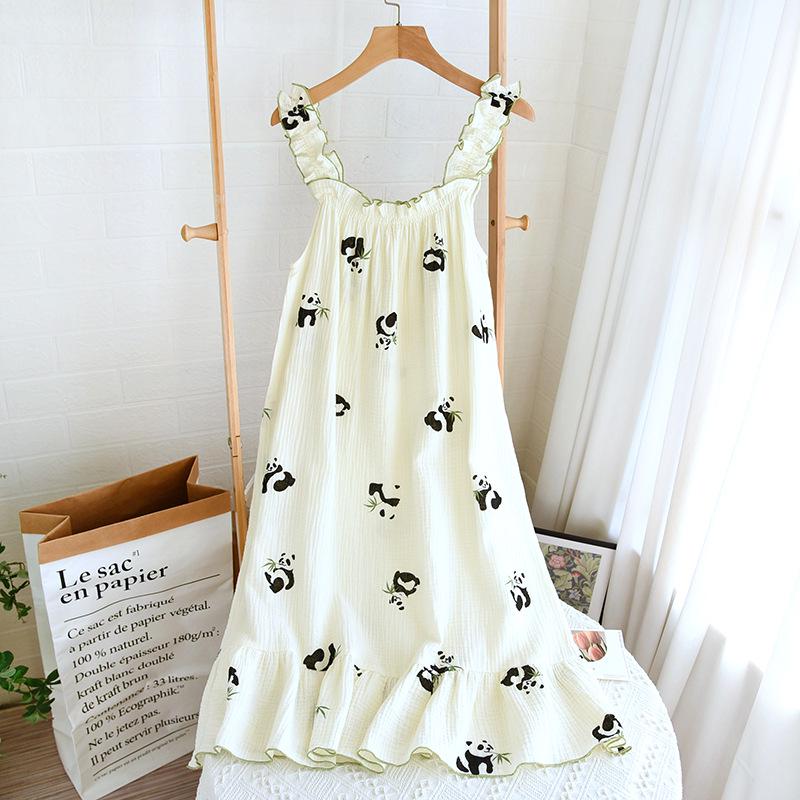 Women's Polka Dot Cotton Gauze Nightdress - Summer Sling, Mid-Length, Sweet & Lovely Pajamas