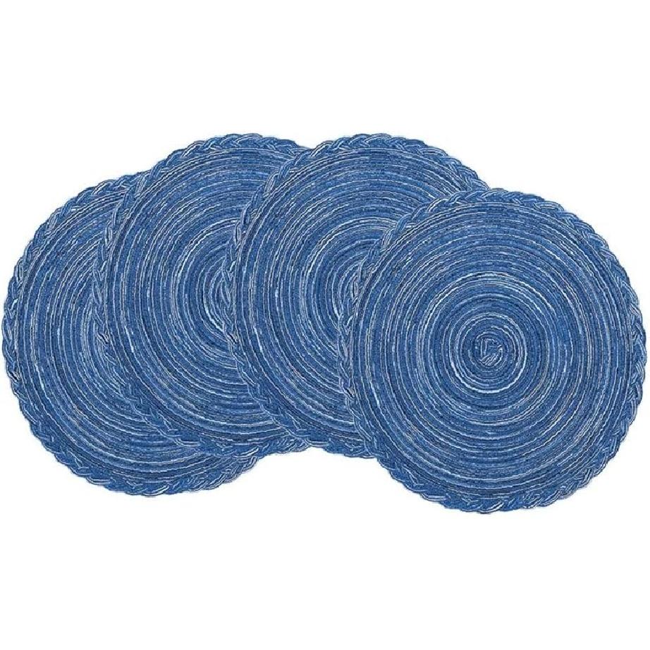 Duluxhome 14 Inch Round Braided Placemats Heat-Resistant Stain Resistant Washable Non-Slip Kitchen Table Mats Set of 4 (Blue)