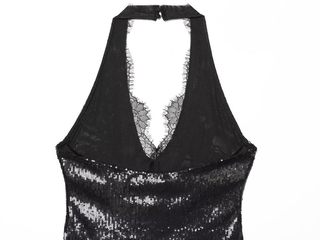 2025 Fashion Sequin Halter Neck Dress for Women - European and American Style