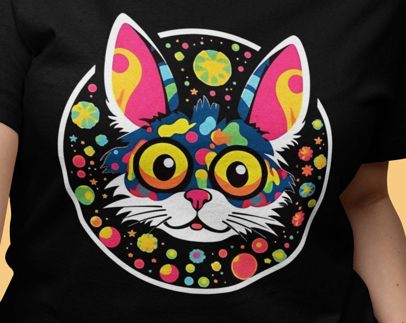 Cosmic Cat T-Shirt: Galactic Dreams, Neon Feline Design L