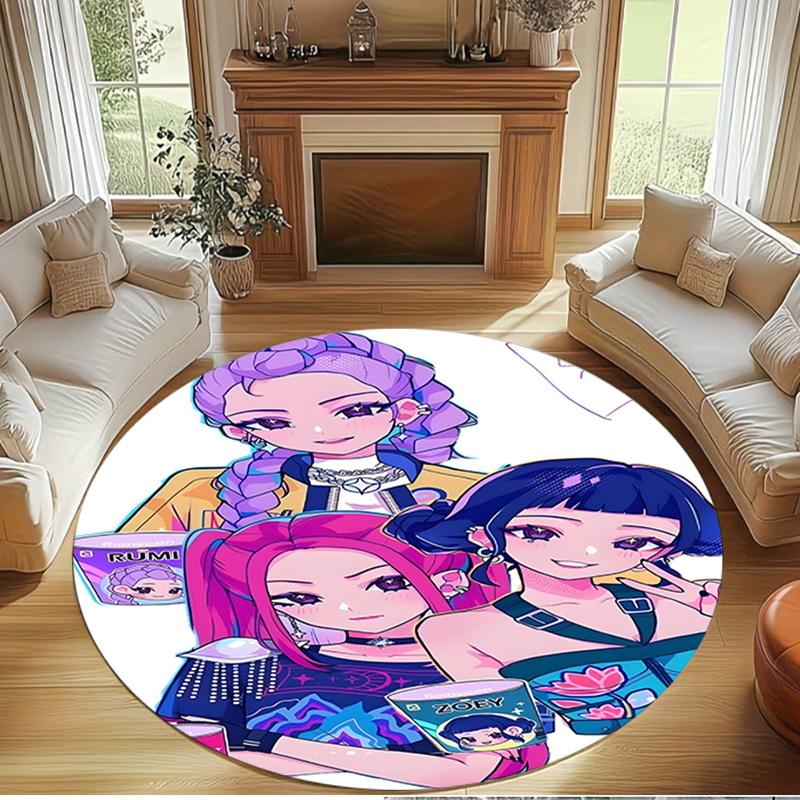 Tappeto Rotondo con Stampa KPop Demon Hunters, Tappeto da Pavimento Lavabile, Per Ingresso, Stanza del Dormitorio, Lavanderia, Ufficio, Studio, Decorazione per la Casa, Regalo di Compleanno Natale