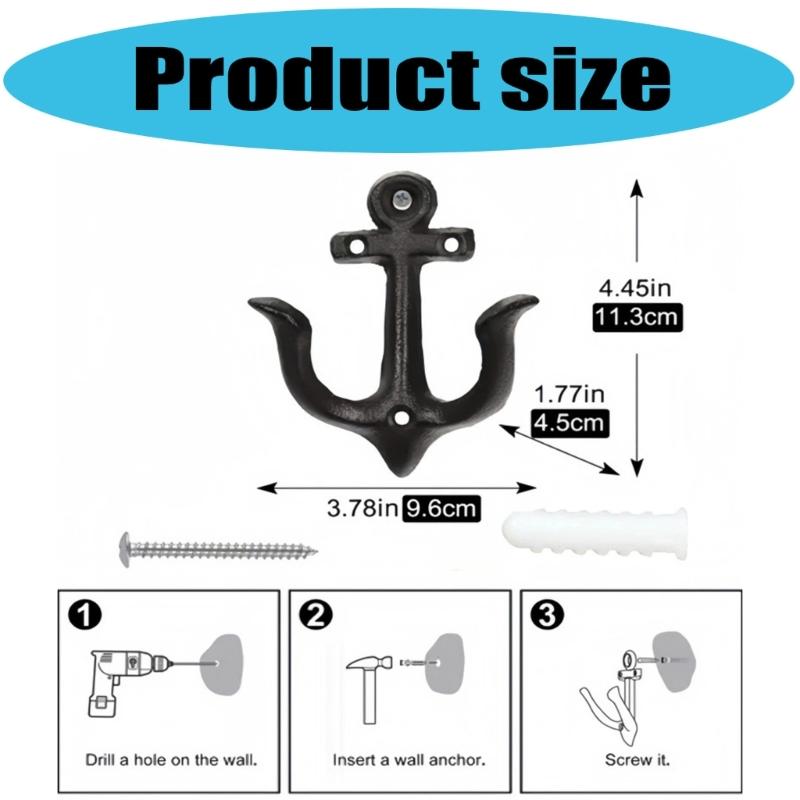 Retro Anchors Shape Iron Wall Hook For Bucolic Homes Decors Heavy Duty Hanging Hooks For Coat Bags Party DIY Decoration