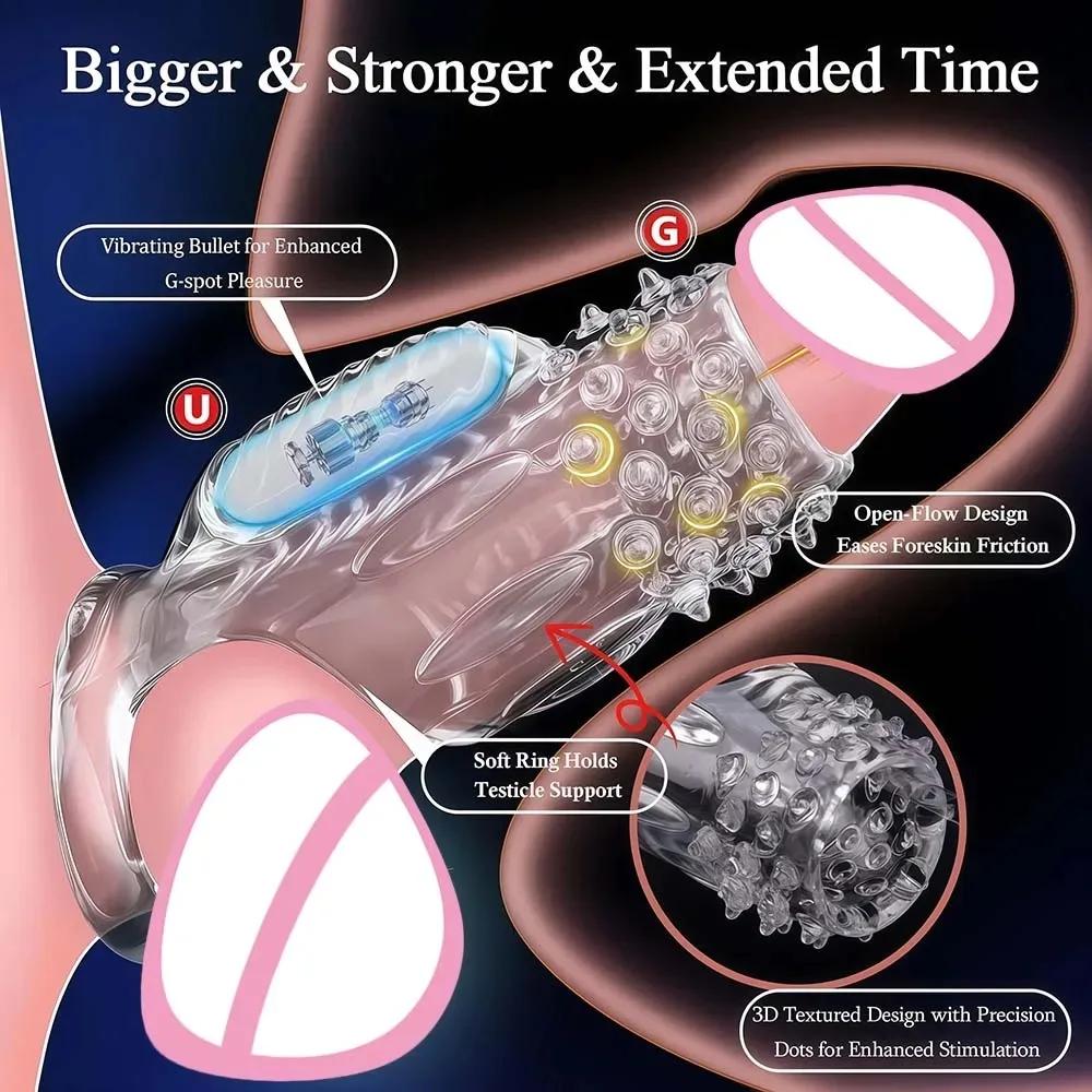 Penis CockRing Vibrator for Men Ejaculation Delay Penis Vibrating Sleeve G Spot Clit Stimulation Sex Toys for Couple