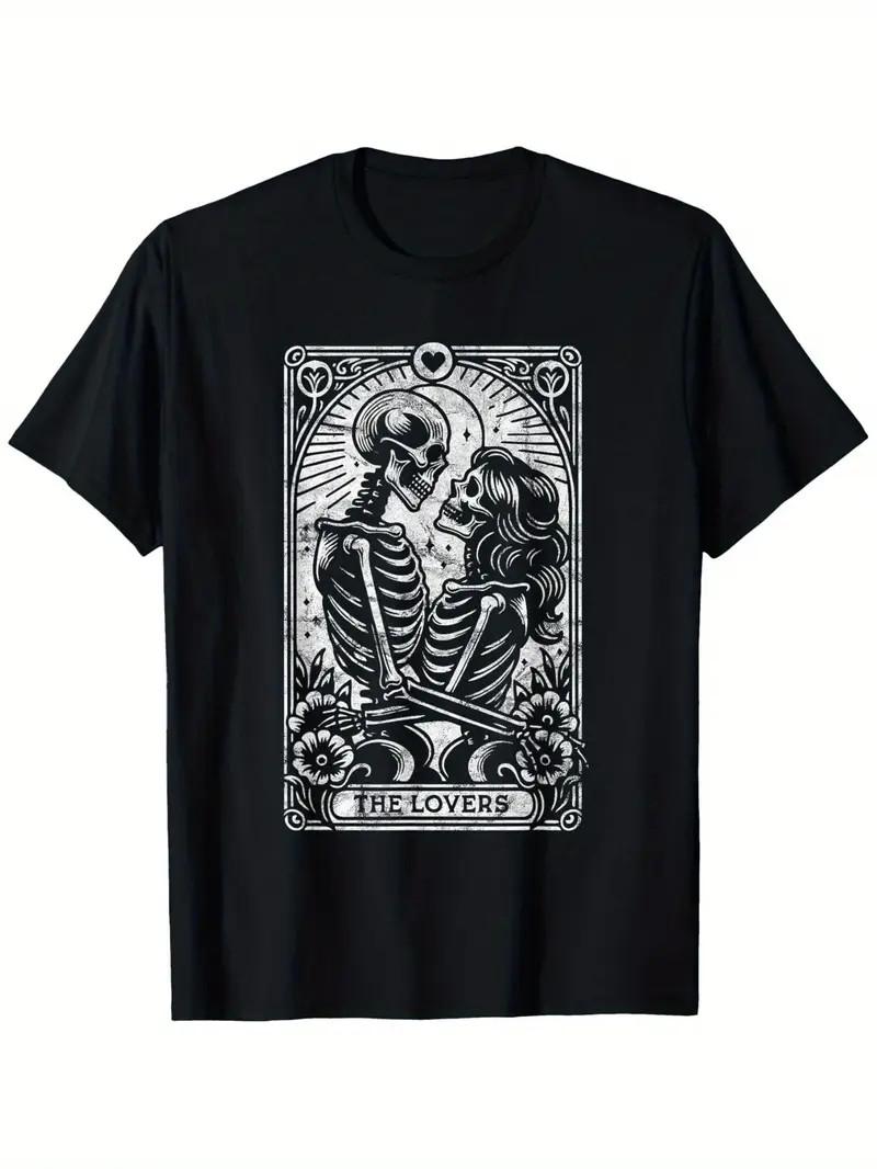 The Lovers Vintage Skeleton Couple Skull Gothic Tarot Card T-Shirt, Men S and Wo Unisex T-Shirt XXXL