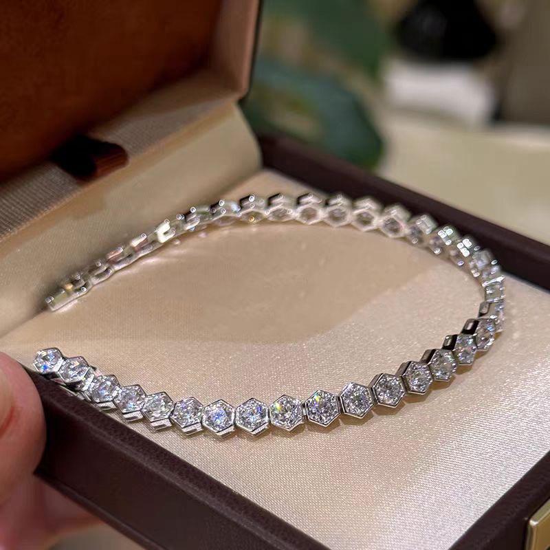 Zhuozhifan S925 Silber Hochkarbon Diamant Waben Minimalistisches Armband
