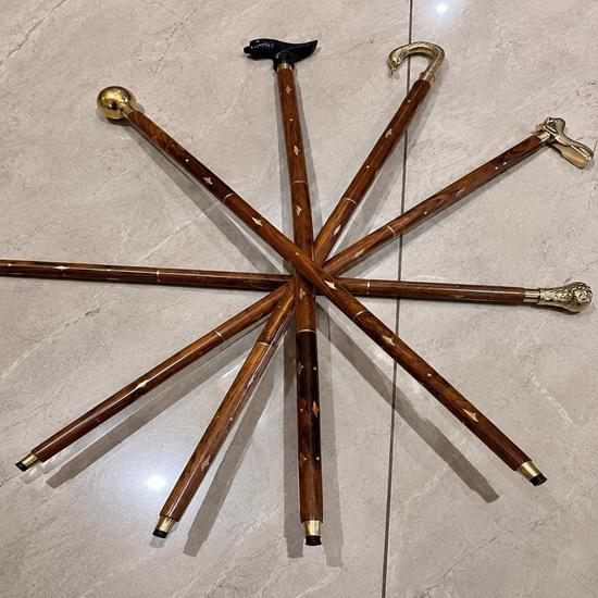 Victorian Walking Cane Set of 5 Brass Handle Wooden Antique Style Canes