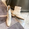 Versatile niche early summer flanged short tube linen cotton pleated short boots square head middle heel thin leg stacking boots