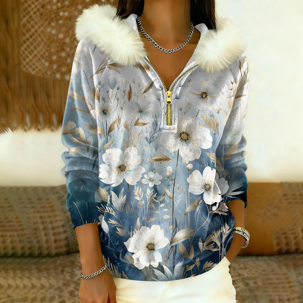 Lässiges und bequemes Damen-Freizeit-Top mit Kapuze, halbem Reißverschluss, langen Ärmeln und klassischem Aufdruck