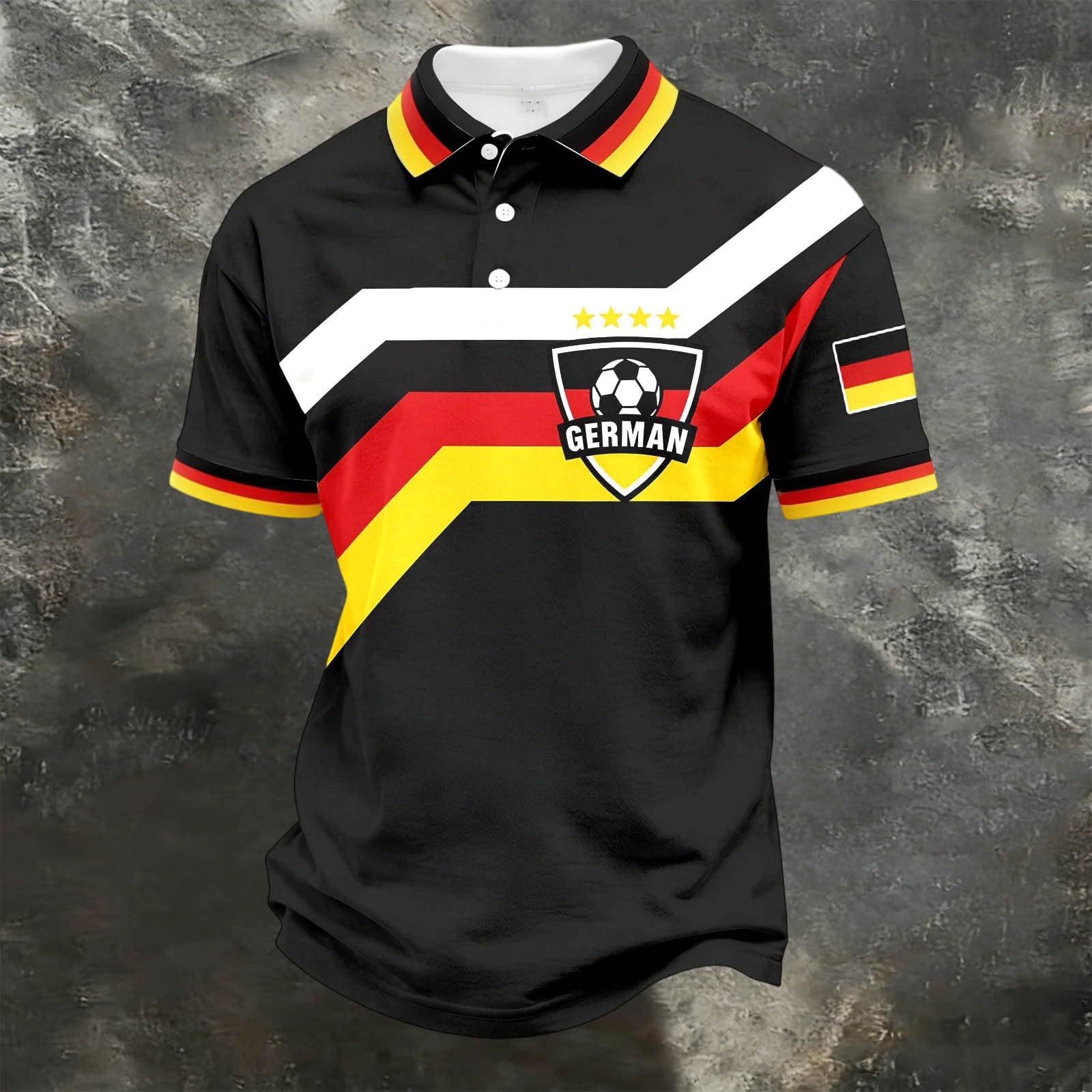 HongB Unisex Casual Polo Shirt met Losse Pasvorm en Korte Mouwen, Kenmerkend met Strepen in de Kleuren van de Duitse Vlag en Voetbal Embleem Ontwerp, Geschikt voor Dagelijks Gebruik XL geel