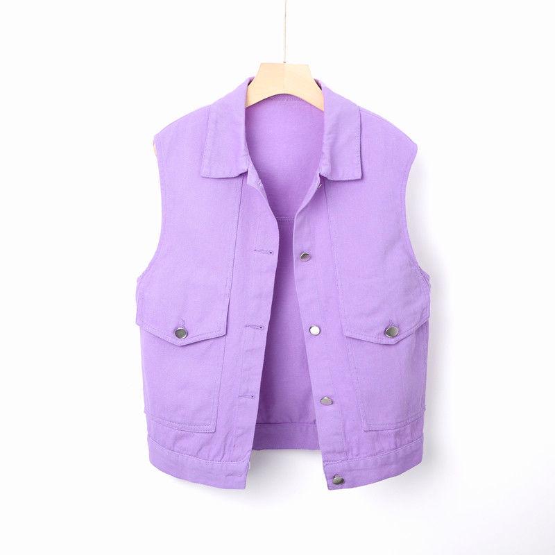 Women's Colorful Denim Vest - Trendy Spring/Autumn Jacket with Large Pockets and Slimming Fit