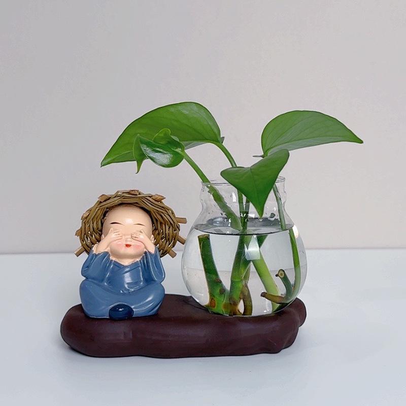 Creative Resin Monk Hydroponic Vase for Home and Office Decor