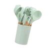 11 Pcs Silicone Kitchenware Set Heat Proof Wooden Handle Kitchen Utensils Set with Storage Bucket