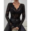 Maglietta sexy da donna autunno e inverno, con decorazione smerlata, a strato singolo, piccola, in pizzo floreale