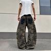 Herren lockere Camouflage gewaschene Jeans mit aufgesetzter Tasche, geradem Bein, lässige Jeans