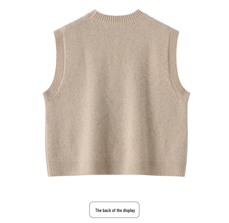 Spring & Autumn Hand-Knitted Sleeveless Cashmere Jacquard Vest - Retro Round Neck, Loose Fit