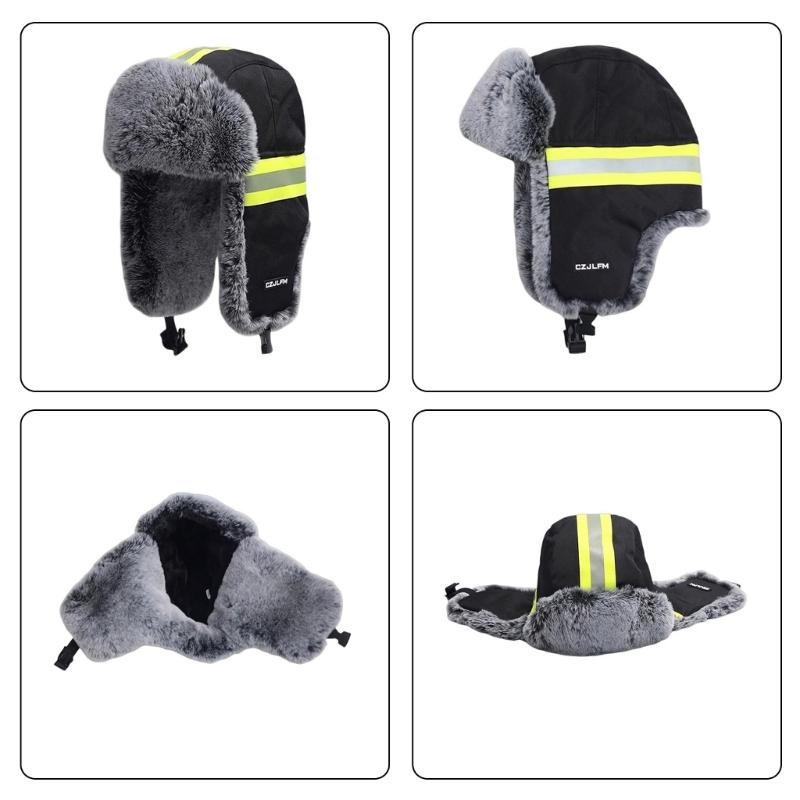 Reflektierende Winter-Trappermütze zum Radfahren Hohe Sichtbarkeit Warm Thermisch Fellige Ohrenklappen Mützen mit Abnehmbarer Brille