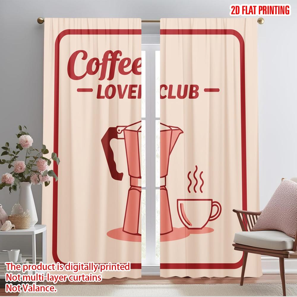 2pcs 2D Flat Printing Party Curtains Coffee Lover Club Moka Pot Polyester Without Electricity Holiday Decorations Perfect for