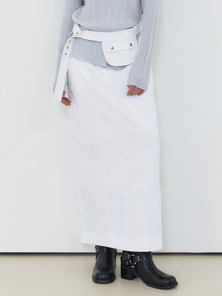 Etmont Belt Pintuck Long Skirt, White