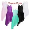 Kids Girls Dance Dress Asymmetric Chiffon Leotard Dress Gymnastic Bodysuit Ballet Dance Dress