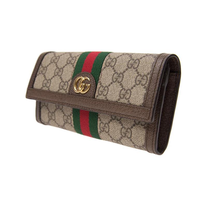 Gucci Ophidia Presbyopia Logo Striped Web Canvas Leather Wallet Women's Light Brown