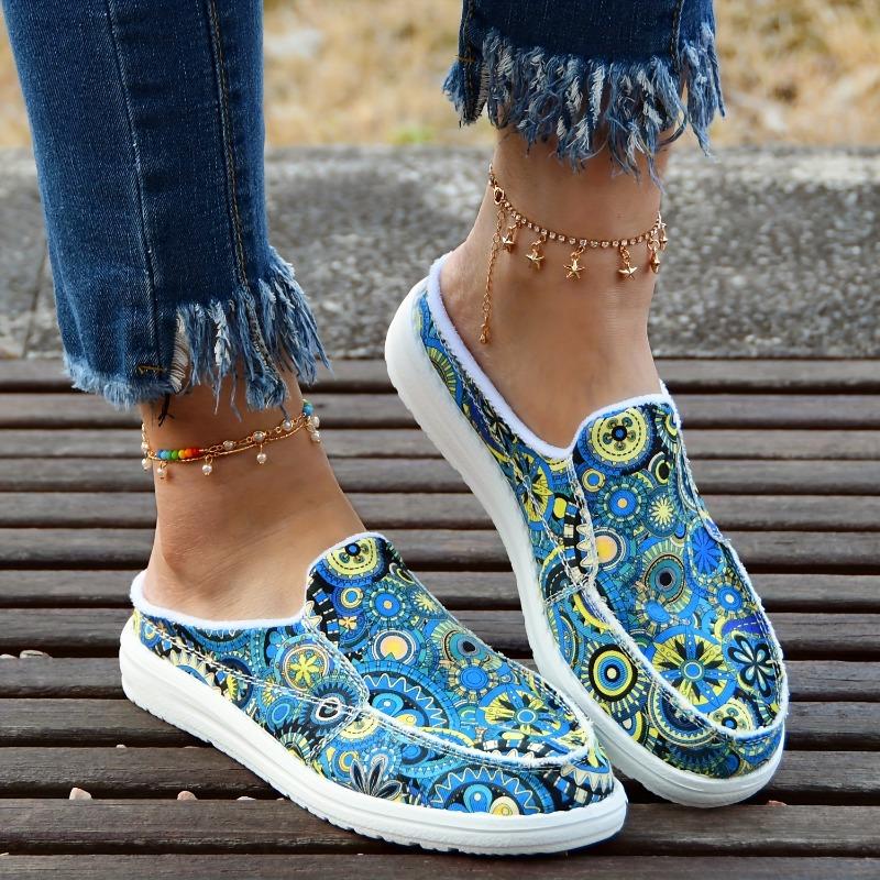 Women's Colorful Mandala Slip-On Loafers - Lightweight, Comfortable Fabric Upper, Vibrant Round Toe Shoes for All-Day Wear