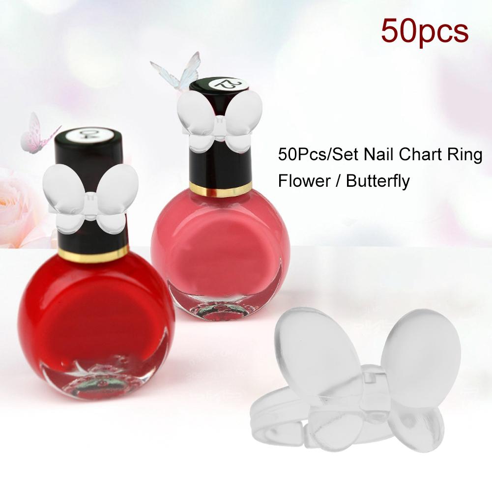 50Pcs Set Nail Chart Ring Flower   Butterfly Manicure Gel Color Display Tool 01#