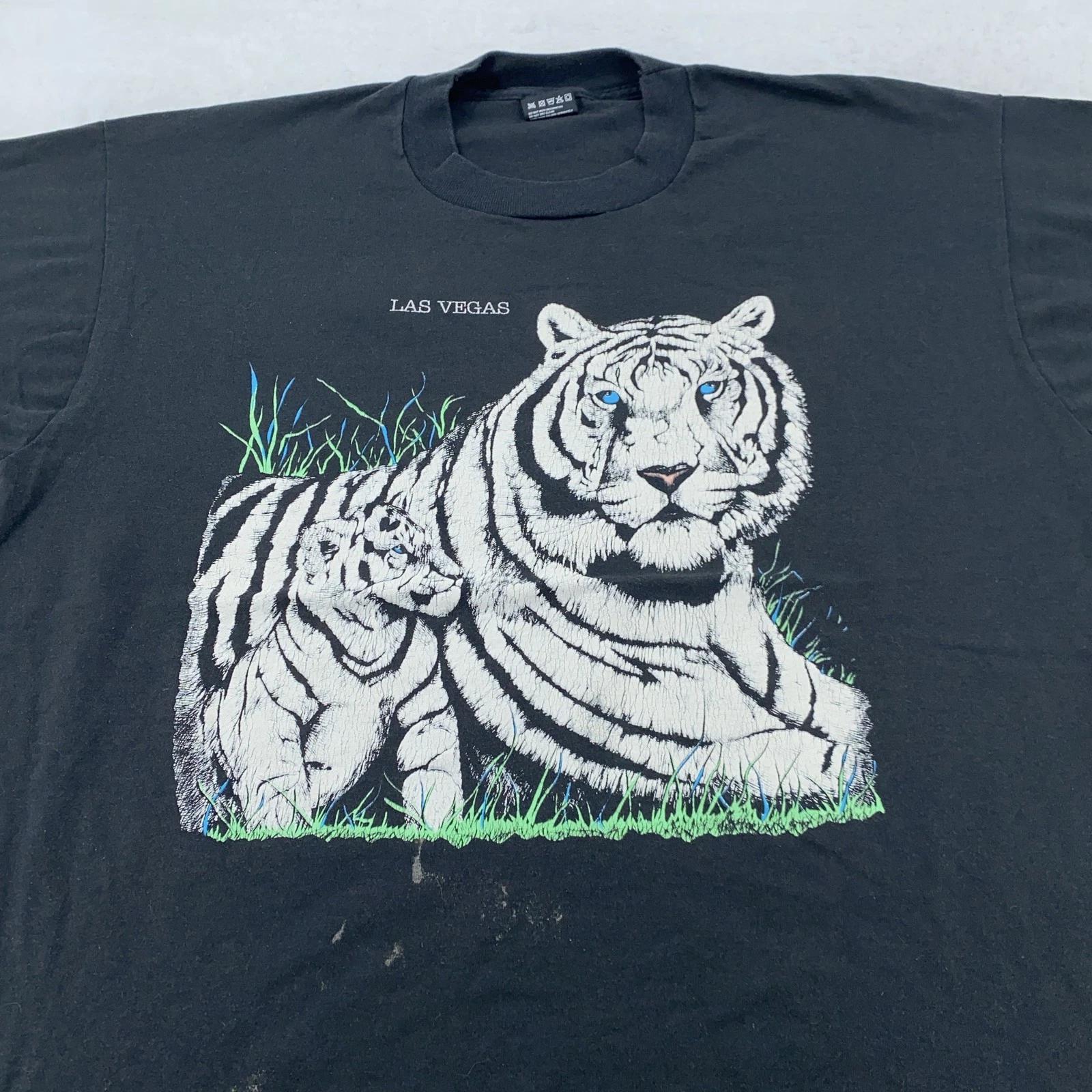 

Vintage Las Vegas White Tiger Shirt Mens XL Nature cat Graphic Tee 90s 3XL