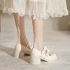 French beautiful high-heeled Mary Jane shoes women's 2025 early spring new round head thick heel bow college style jk single shoes