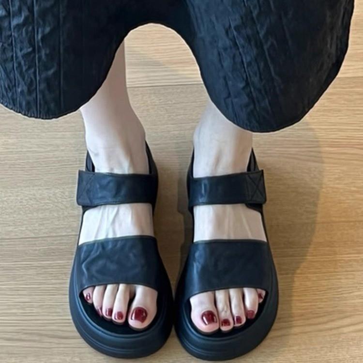 Soft leather version~ retro thick-soled versatile casual women's outer wear simple retro style comfortable fashion summer bag heel sandals