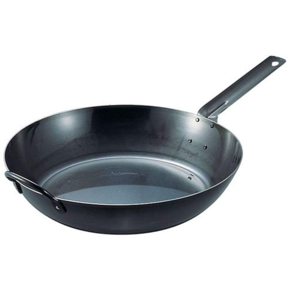 Endo Shoji Commercial-Grade Iron Black Skin Oven-Safe Thick Frying Pan, 40cm, Induction Compatible, Made In Japan, AHL94040