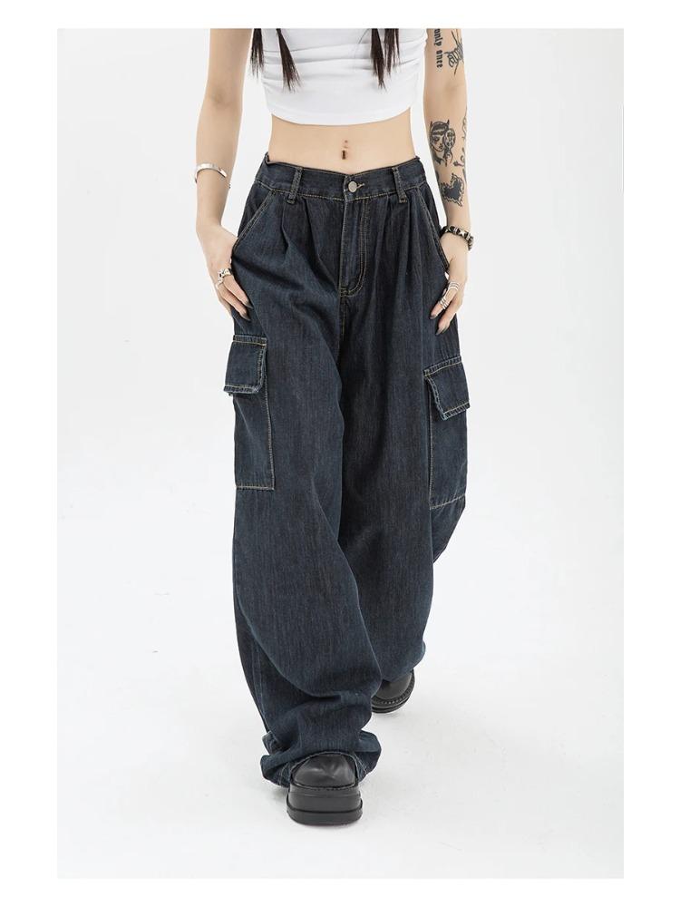 Jeans Blu Larghi Harajuku da Donna per l'Estate Streetwear Hip Hop Oversize Casual Gamba Larga Vintage Pantaloni in Denim Y2k Pantaloni Larghi