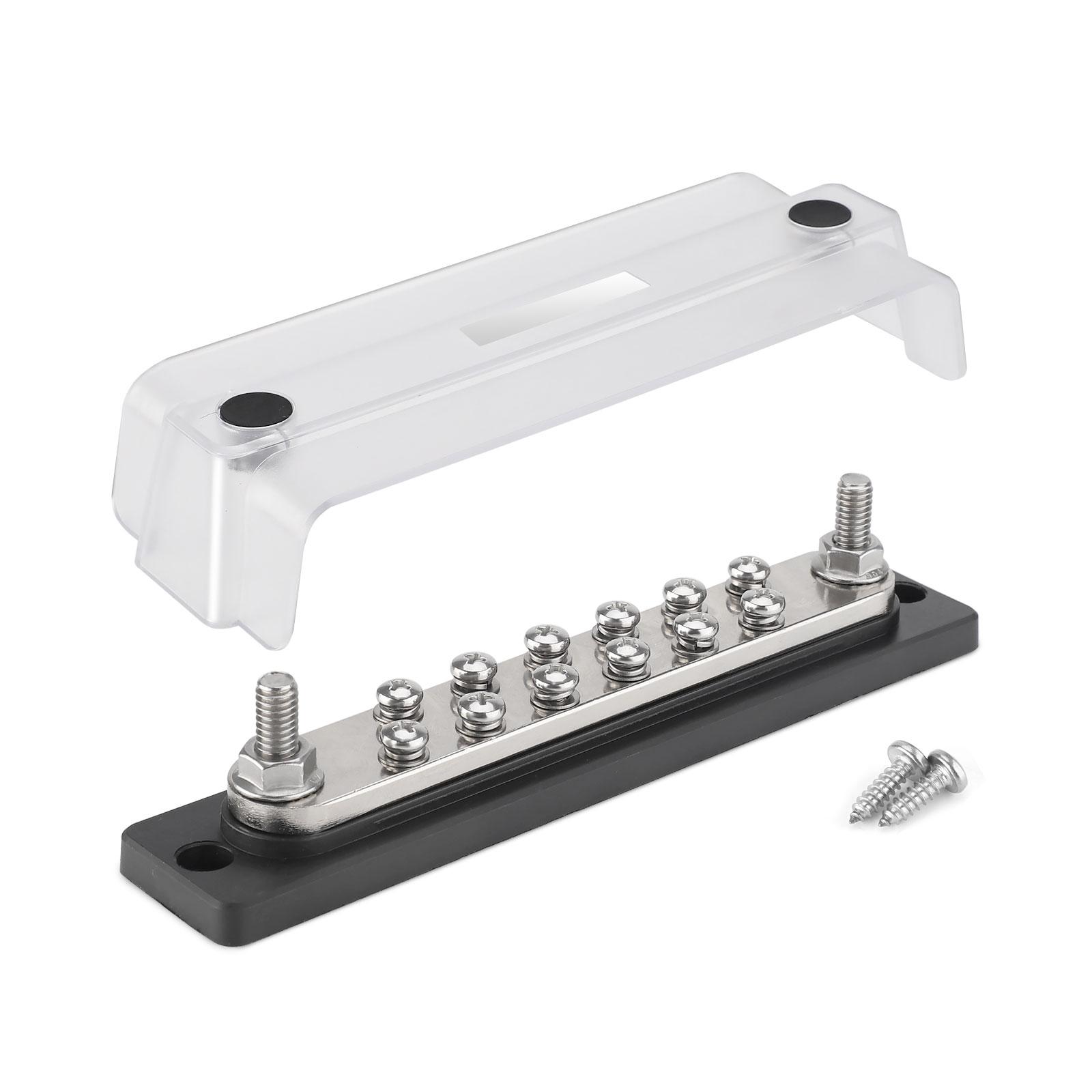 

250-300A 12V-48V Power Distribution Block Terminal Bus Bar 2 M8 12 M5 Positive Negative Black For Automotive Boat