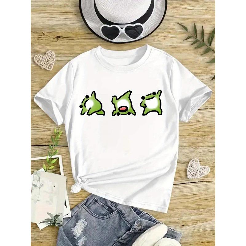 Kids Three Cartoon Frogs Graphic Crewneck Short Sleeve T-Shirt 110 белый