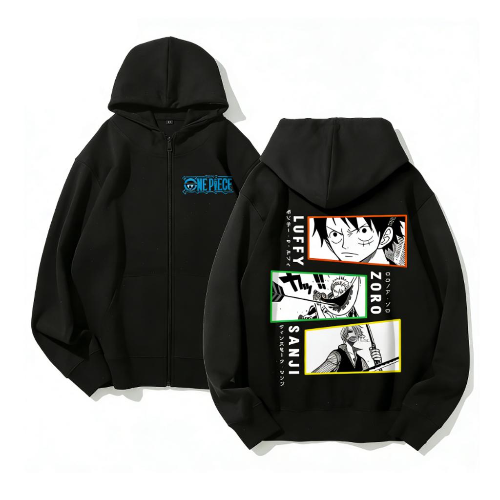 One Piece Rufy Sanji Zoro Felpa con cappuccio da uomo Donna Felpa con zip 2026 Inverno Cosplay Casual Streetwear Giacca con cappuccio c
