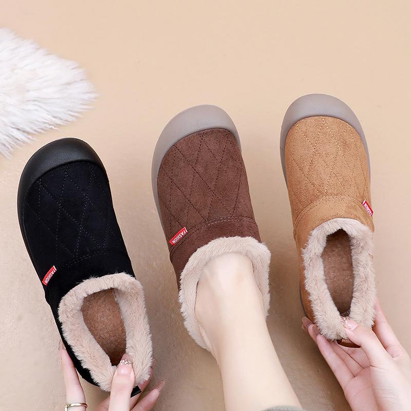 Women's Large Size Soft Sole One Foot Stirrup Winter Warm Fur One Snow Boots Padded Lined Ankle Boots Anti-slip Hiking Sports Cotton Boots
