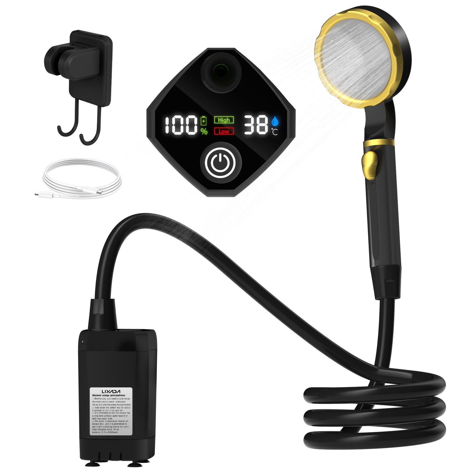 Pompa per doccia da campeggio portatile Kit doccia esterna per camper Doccia da campeggio con schermo intero intelligente digitale 9000mah nero