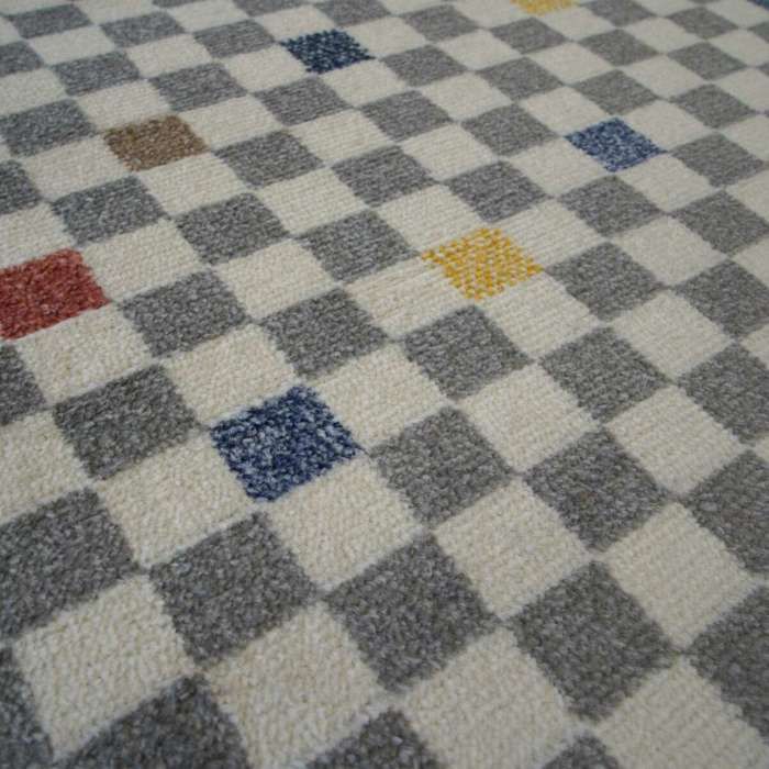 Living Room Rug Woolly Effect Multicolored Checkerboard Pattern 195x270