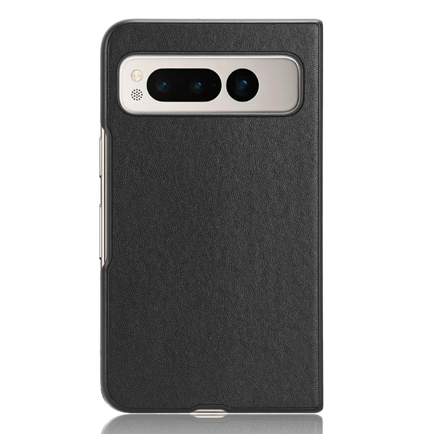 

For Google Pixel Fold Drop-proof PU Leather Coated PC Phone Case Smartphone Cover Black