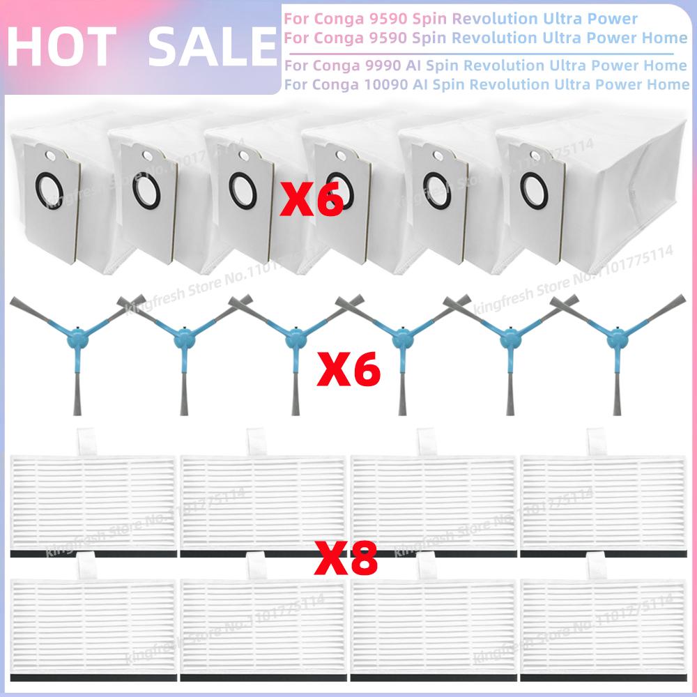 Fit For Cecotec Conga 9590 / 9990 / 10090 AI Spin Revolution Ultra Power Home Parts Main Side Brush Mop Cloth Filter Dust Bag